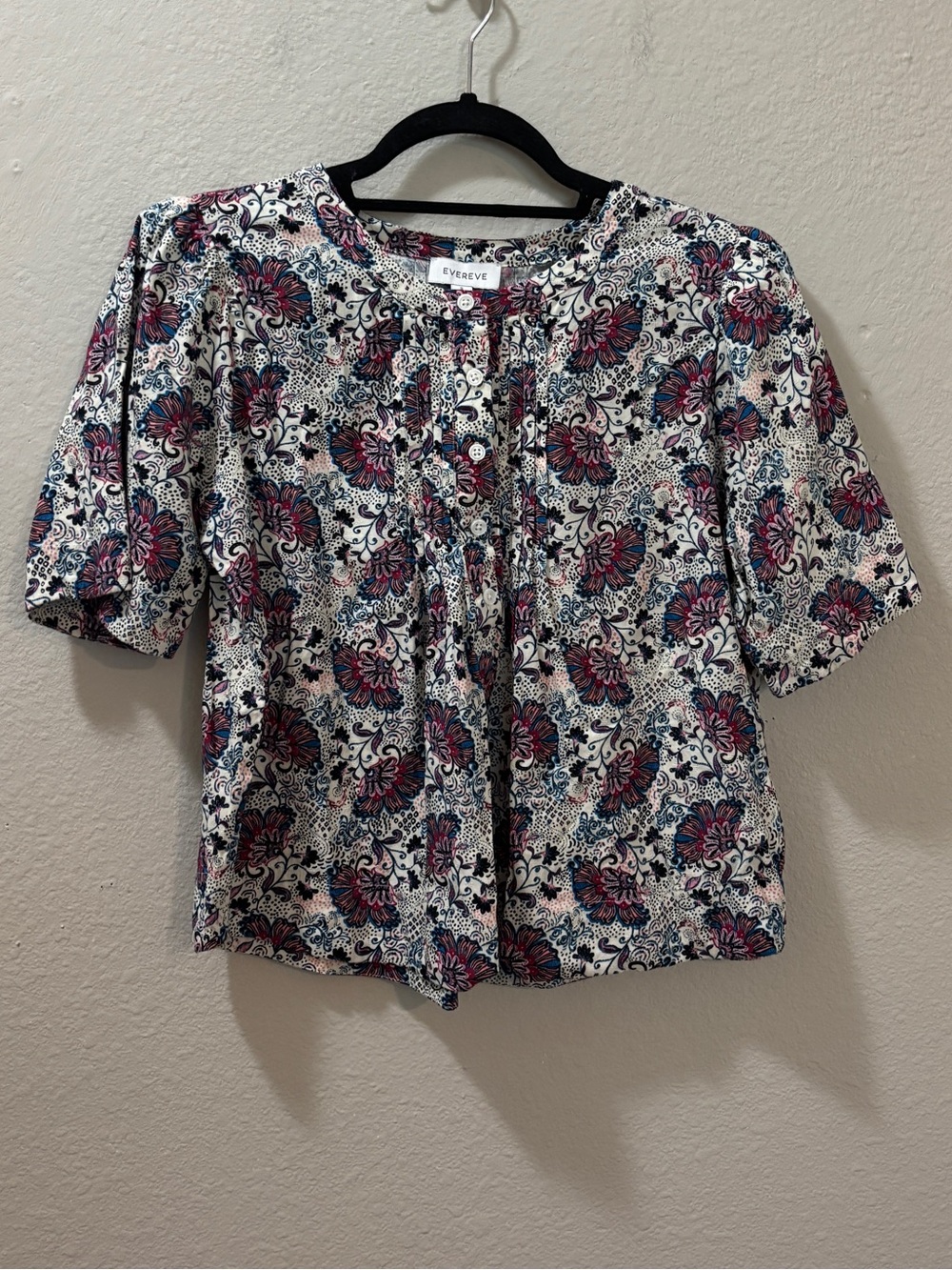 Evereve Floral Pleated Button Front Blouse Size Small